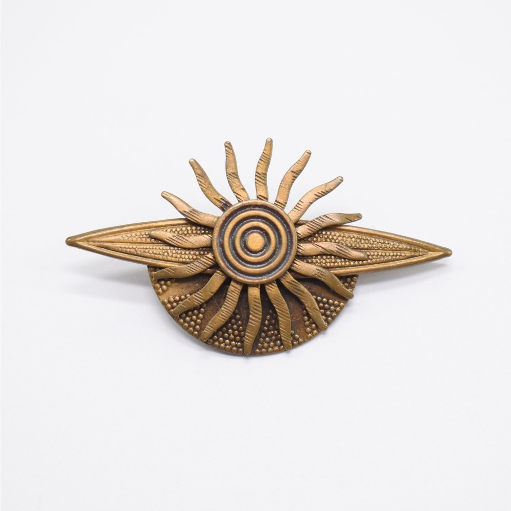 Vintage Dark Gold Sun Brooch Pin Celestial Whimsigoth Boho Goth Earthy Jewelry